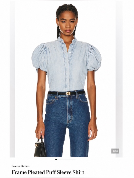 Frame Denim Tops - FRAME Pleated Puff Sleeve Denim Shirt | Light Wash | NWT | Size XS